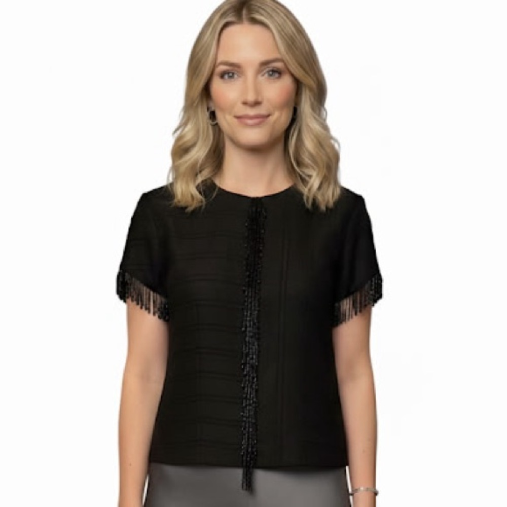 Reformation Marlowe Beaded Silk Jacquard Top Shirt Blouse Neutral Dressy Crew S